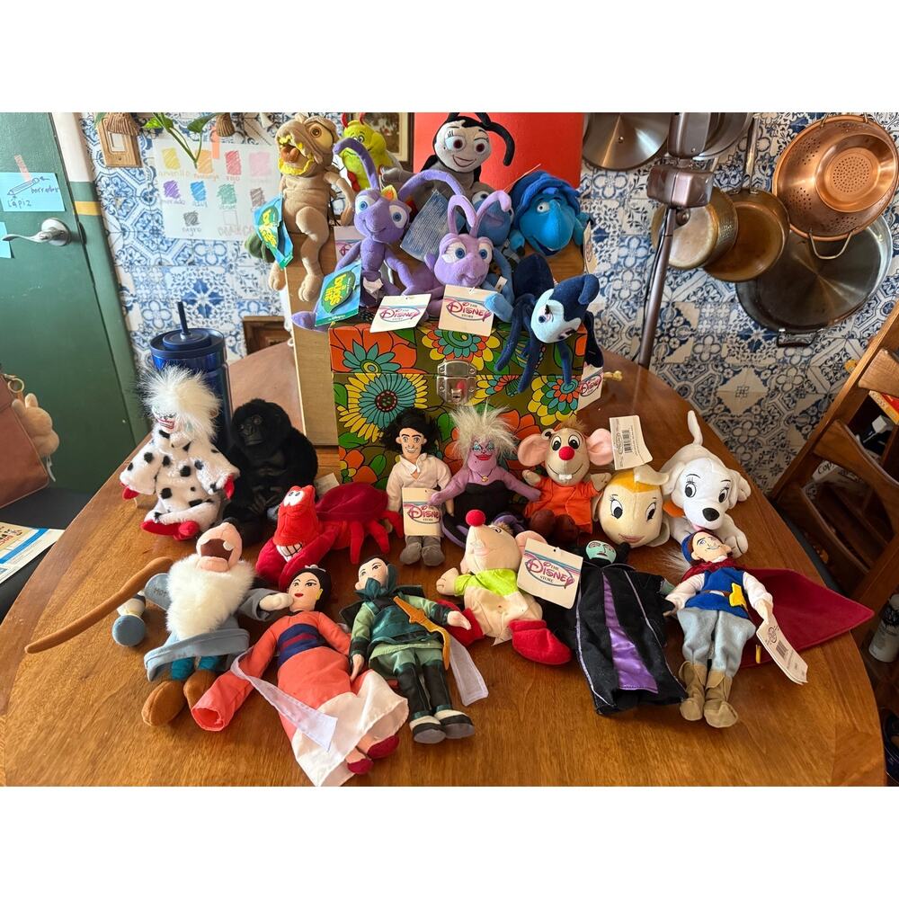 Vintage Disney Store Bean Bag Plush Lot 20+ A Bugs Life Mulan Dalmatians 90s